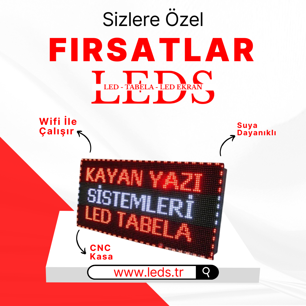 32 x 96 Kırmızı Led Tabela Kayan Yazı